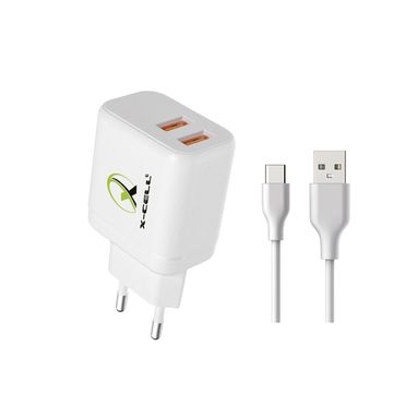 Carregador de Celular Parede com 2 Portas USB 3.0A 25W GaN Bivolt Cabo Type-C Branco X-Cell - XC-UR76-B