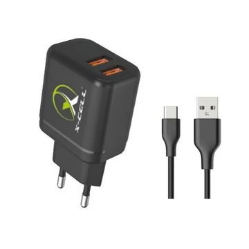 Carregador de Celular Parede com 2 Portas USB 3.0A 25W GaN Bivolt Cabo Type-C Preto X-Cell - XC-UR76-P