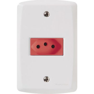 Tomada 2 Pinos + Terra 20A Lux2 com Espelho 4x2 Branco Tramontina e Vermelho - 57145/015