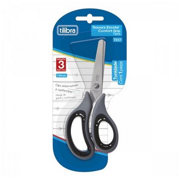 Tesoura Confort Grip Emborrachado Tilibra 13,5cm Cinza e Preto Unitário - 314919-SINOP-03
