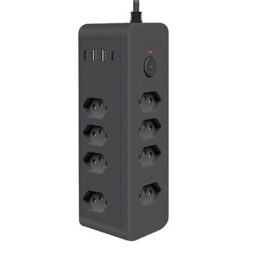 Filtro de Linha X-Cell com 8 Tomadas + USB A+C 3 Pinos 2,0 Metros Preto - XC-FL-13