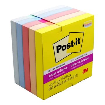 Bloco de Notas Adesivo 76X76mm com 5 Blocos de 90 Folhas 5 Cores Coleção Alegria - Post-it - 3M - HB004736912-SINOP-03