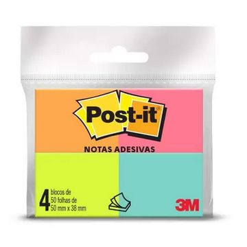 Bloco de Notas Adesivo 38x50mm com 4 Blocos de 50 Folhas 4 Cores - Post-it - 3M - HB004402267-SINOP-03
