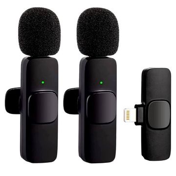 Microfone de Lapela Duplo sem Fio para Smartphone Lightning/Iphone Preto - K9 - IP-F4-SINOP-03