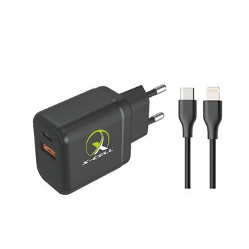 Carregador de Celular Parede com 2 Portas USB-A/USB-C 3.0A 40W GaN Bivolt Cabo Ligthning Preto X-Cell - XC-UR101-SINOP-03