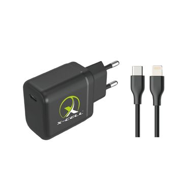 Carregador de Celular Parede com 1 Porta USB-C 40W GaN Bivolt Cabo Ligthning Preto X-Cell - XC-UR93-P-SINOP-03