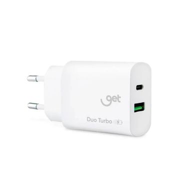 Carregador de Celular Parede com 2 Portas USB/Type-C 3.0A 20W Duo Turbo Bivolt Branco Get - 72815-SINOP-03