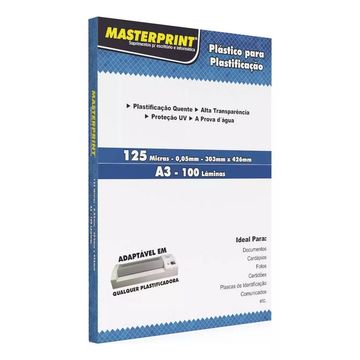 Plástico para Plastificação A3 303mm x 426mm 125 Micras 0,05mm Masterprint - Pacote com 100 Unidades - 329010002-SINOP-03