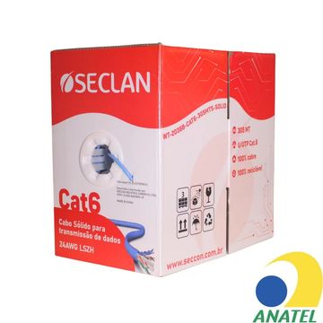 Cabo de Rede 24AWG Seccon Cat.6 LSZH 4 Pares Azul WT-2038B-SOLID-BL Rolo com 305 Metros - 100% Cobre Homologado ANATEL-SINOP-03
