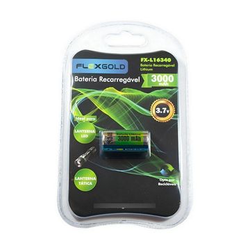 Bateria De Lítio 16340 3,7 Volts 3000mAh Recarregável Flex Unitário - FX-L16340-SINOP-03