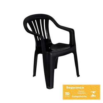 Cadeira Fixa Poltrona Plástico com Braço Preta Mor - 15151104 - Resistente e Suporta Até 182 Kg-SINOP-03