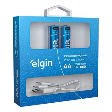 Pilha Recarregável AA 2000MAH Tipo C Cabo Incluso Elgin - ELE000000082427 - Blister com 2 Pilhas-SINOP-03