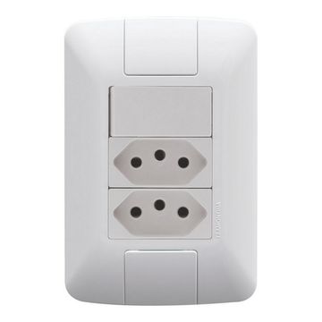 Interruptor 1 Simples Tramontina Aria 57241/087 4x2 com 2 Tomadas 10A + Espelho Branco