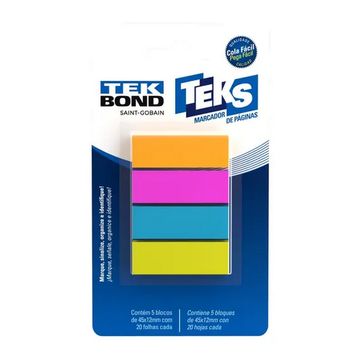 Marcador de Página Adesivo 45mmx15mm 4 Marcadores com 25 Folhas Cada 4 Cores - Tekbond - 78072721492