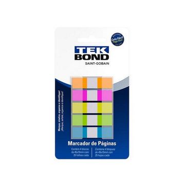 Marcador de Página Adesivo 45mmx12mm 5 Marcadores com 20 Folhas Cada 5 Cores - Tekbond - 78072721494