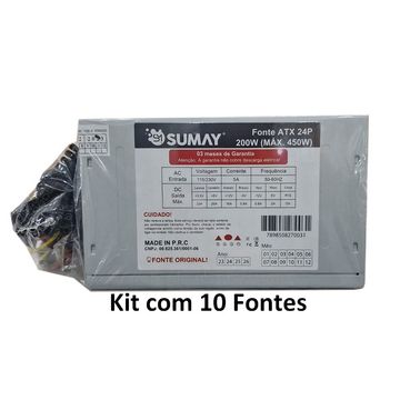 Kit 10 Fontes para Micro Computador ATX 200W Real Sumay 200W 24P - SM-FA200W