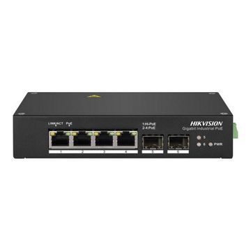 Switch Industrial PoE+ Hikvision DS-3T0506HP 4 Portas Gigabait PoE + 2  Portas SFP Sem Fonte