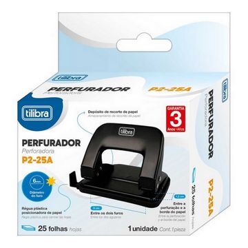 Perfurador de Papel Metal 25 Folhas Preto Tilibra - Unitário - P2-25A