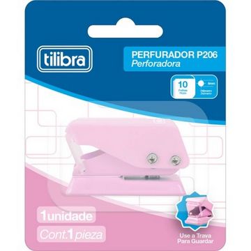 Perfurador de Papel Plástico 1 Furo 10 Folhas Rosa Tilibra - Unitário - P206