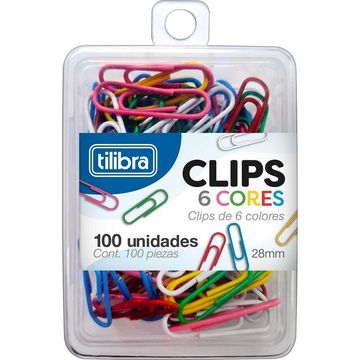Clips Metálico 28mm Colorido Tilibra - Caixa com 100 Unidades - 402494