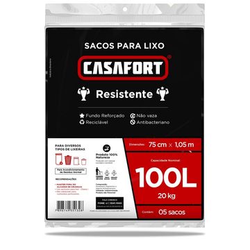 Saco de Lixo Resistente Preto 100 Litros 75x105cm CasaFort - 10120923 - Pacote com 5 Unidades-SINOP-03