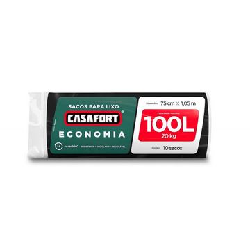 Saco de Lixo Economia Preto 100 Litros 75x105cm CasaFort - 10120446 - Pacote 10 Unidades