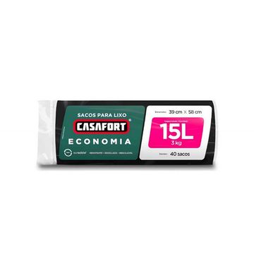 Saco de Lixo Economia Preto 15 Litros 39x58cm CasaFort - 10120443 - Pacote 40 Unidades