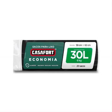 Saco de Lixo Economia Preto 30 Litros 59x62cm CasaFort - 10120444 - Pacote 20 Unidades