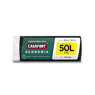 Saco de Lixo Economia Preto 50 Litros 63x80cm CasaFort - 10120445 - Pacote 20 Unidades