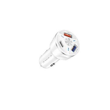 Carregador de Celular Veicular com 3 Portas USB-C/USB-A 50W Branco - X-Cell - XC-V19USB