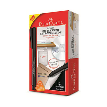 Caneta CD Marker Retroprojetor 1,0mm Preto Faber Castell Caixa com 12 Unidades - CDRETRO/PRZF