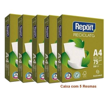 Papel A4 Reciclato Report Caixa com 5 Resmas com 500 Folhas 210 x 297 75 gramas - 51007720