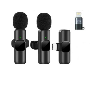 Microfone de Lapela Duplo sem Fio para Smartphone Type-C com Adaptador Lightning Preto - K9 - TC-F5-SINOP-03