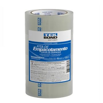 Fita Empacotamento Transparente 48mm x 40 Metros Tekbond - Pacote com 4 Unidades - 0257.048X40.004TR