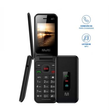 Celular Flip Vita 2 Chips 4g Tela 2,4 Câmera Radio FM Bluetooth Preto Multilaser - P9227