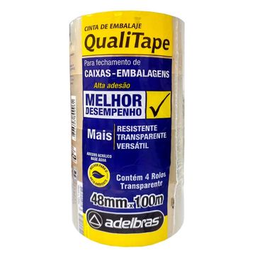 Fita Empacotamento Transparente 48mm x 100 Metros Adelbras - Pacote com 4 Unidades - 0811000032