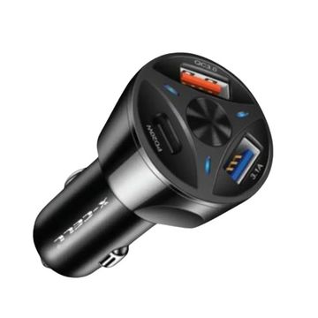 Carregador de Celular Veicular com 3 Portas USB-C/USB-A 50W Preto - X-Cell - XC-V19USB