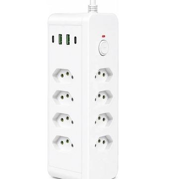 Filtro de Linha X-Cell com 8 Tomadas + USB A+C 3 Pinos 2,0 Metros Branco - XC-FL-13