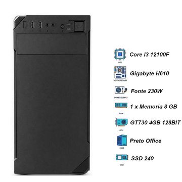 Kit Yakao Core i3 12100F Memória 8 GB SSD 240 GB com Placa de Video de 4 GB 128bit Placa Mãe H610 Gigabyte - Faturado Partes e Peças