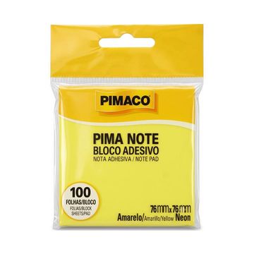 Bloco de Notas Adesivo 76X76mm com 1 Bloco de 100 Folhas Amarelo Neon Pimaco 971008
