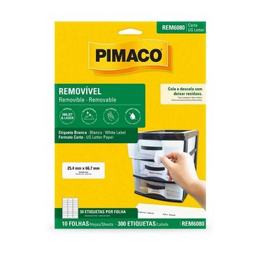 Etiqueta Adesiva Carta Pacote com 10 Folhas 300 Etiquetas Branca - Pimaco - REM6080