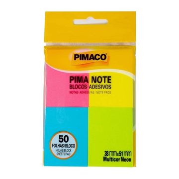 Bloco de Notas Adesivo 38x51mm Multicor Neon com 4 Blocos de 50 Folhas 4 Cores - Pimaco - 970830